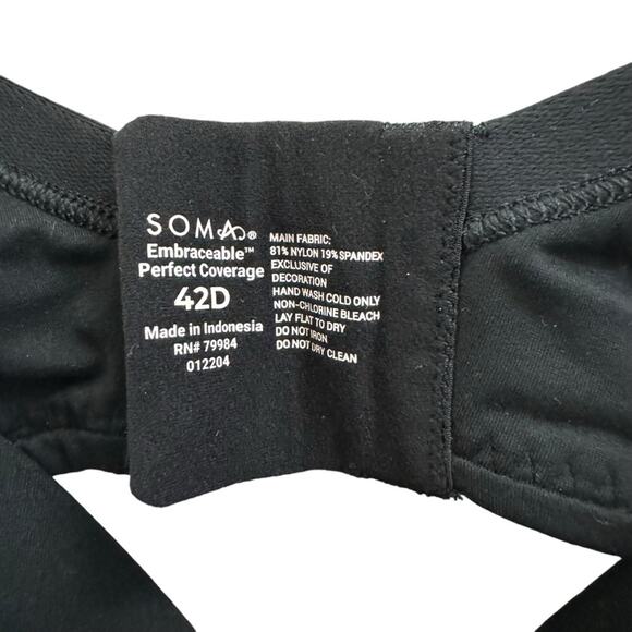 Soma Embraceable Perfect Coverage Black Bra Size 42D - Picture 4 of 6